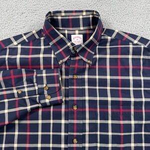Brooks Brothers‎ Shirt Men's M Blue Regular Fit Plaid Long Sleeve Button Down